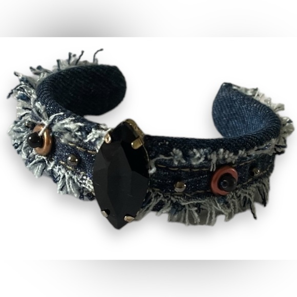 Handmade Distressed Denim Wrap Bracelet - Picture 2 of 4